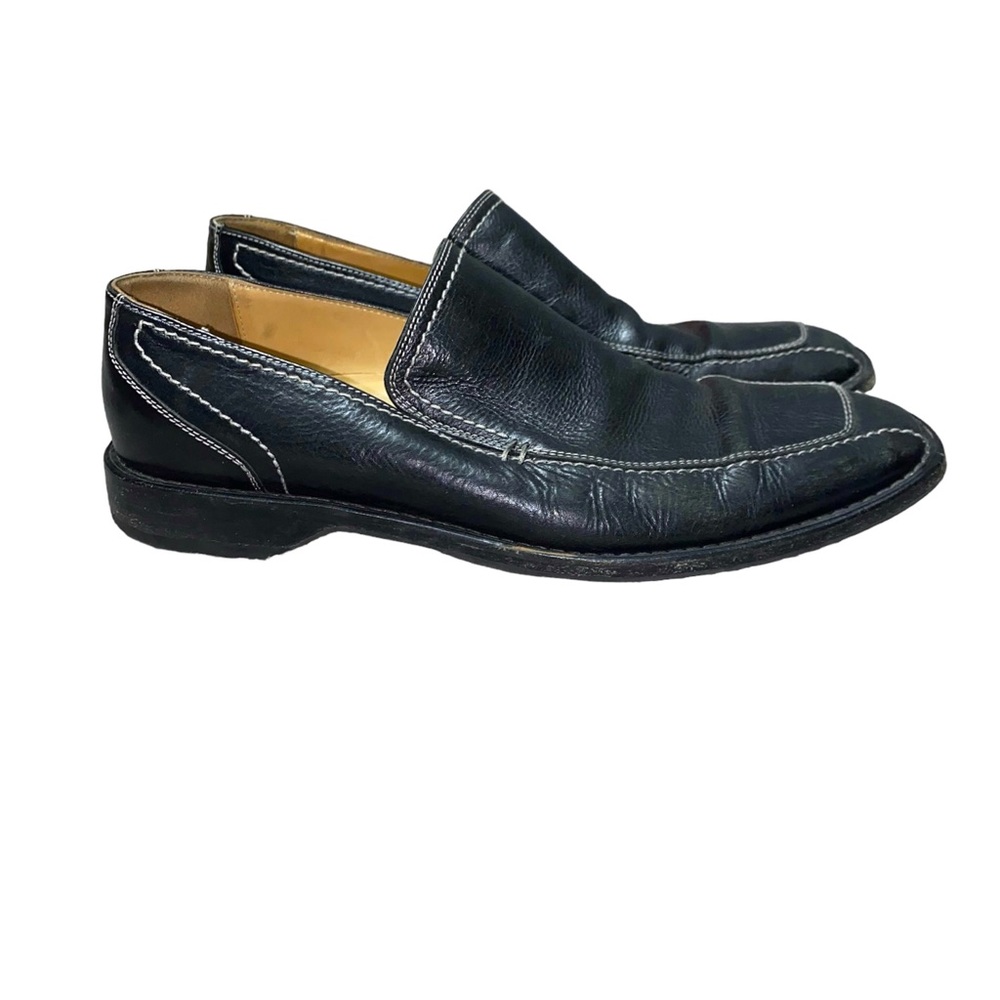 Cole Haan Black Slip On Loafers w/ White Stitching Size 8.5 M Made In Italy